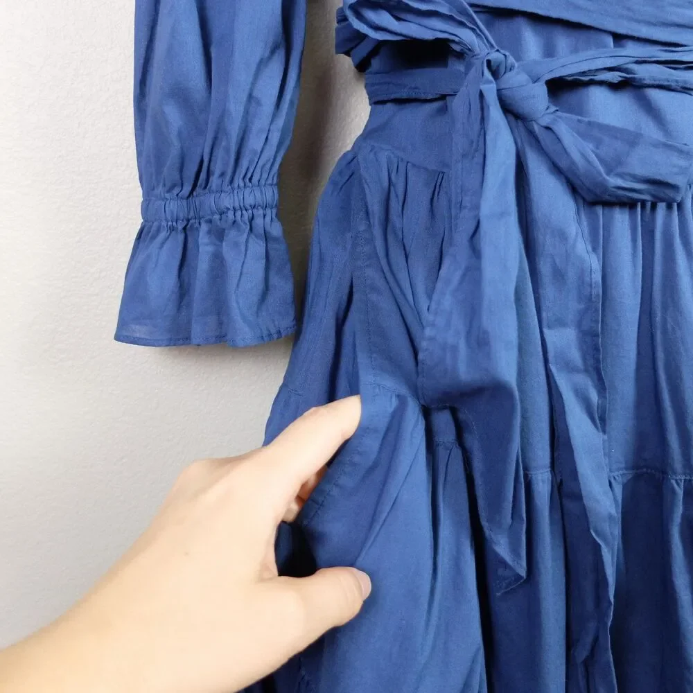 Lauren Ralph Lauren Indigo Dusk Tie-Front Cotton Voile Surplice Dress Size 10